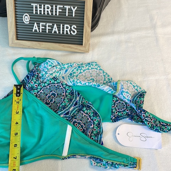 Jessica Simpson Halter Bikini Top Gypsy Life Flounce Teal multi, Large - Picture 7 of 9
